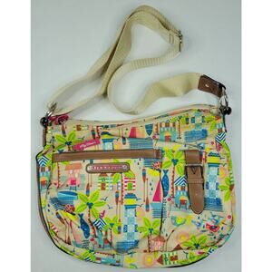 Lily Bloom Hobo Shoulder Bag 5 Pocket Palm Trees Summer Fun Crossbody Beachbag